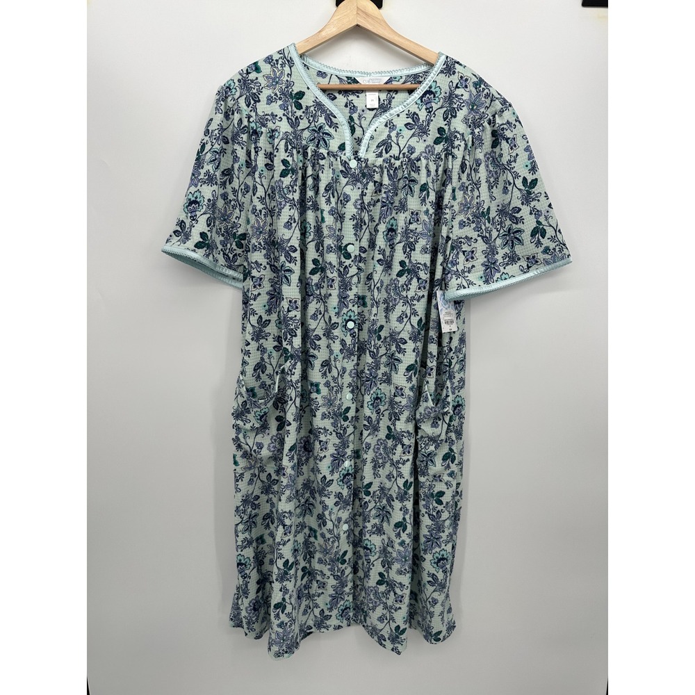 Adonna Martha Soothing Sea Floral Waffle Knit Nightgown House Dress Plus 2X NEW